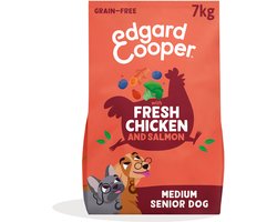 Edgard & Cooper Senior Hondenbrokken Voor Medium Honden, Verse Kip En Zalm, 7Kg, Graanvrijrecept Met Extra Glucosamine, Natuurlijke Ingrediënten, Perfecte Vezelbalans