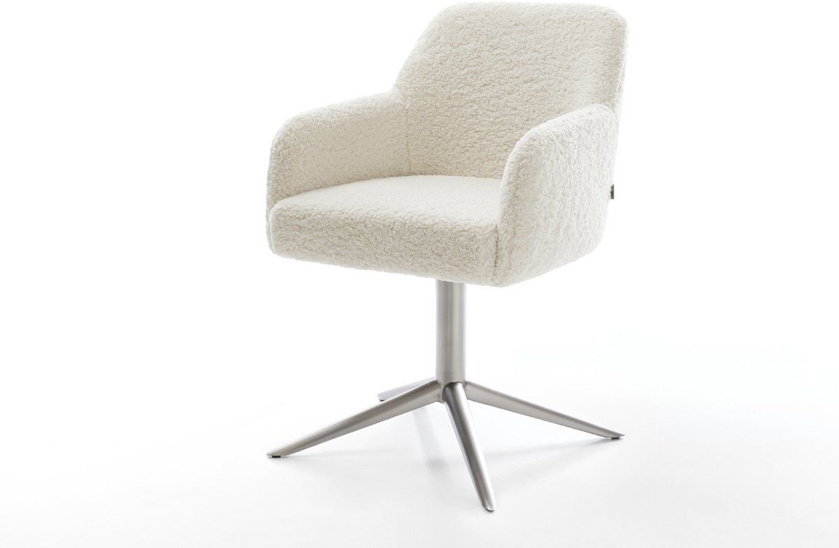 DELIFE Eetkamerstoel Greg-Flex kruispoot roestvrij staal teddy beige 360° draaibaar rocker-functie pocketveer kern