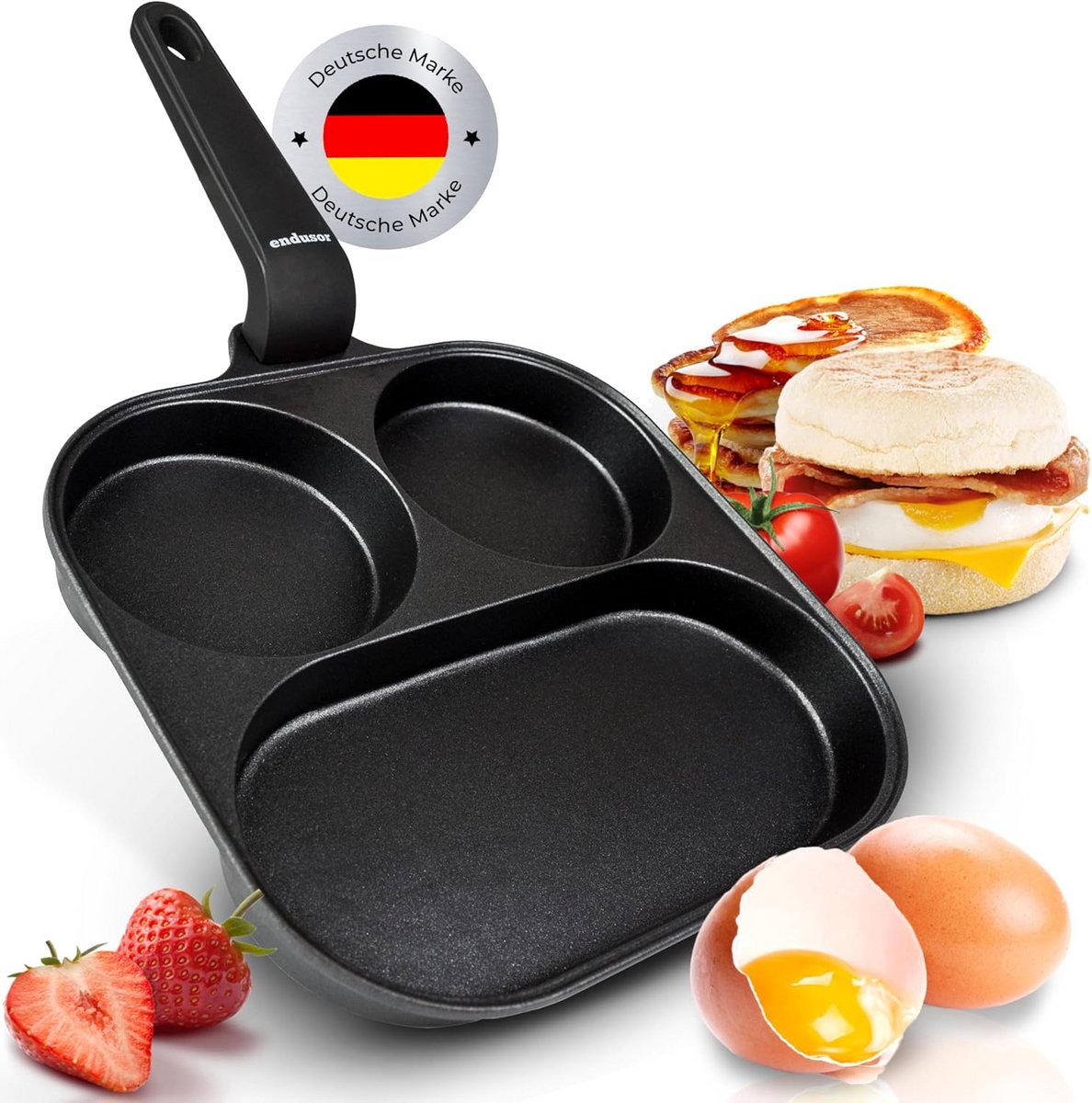 Multifunctionele Koekenpan met 4 Compartimenten voor Inductie - Ideaal voor Eieren, Pannenkoeken en McMuffins