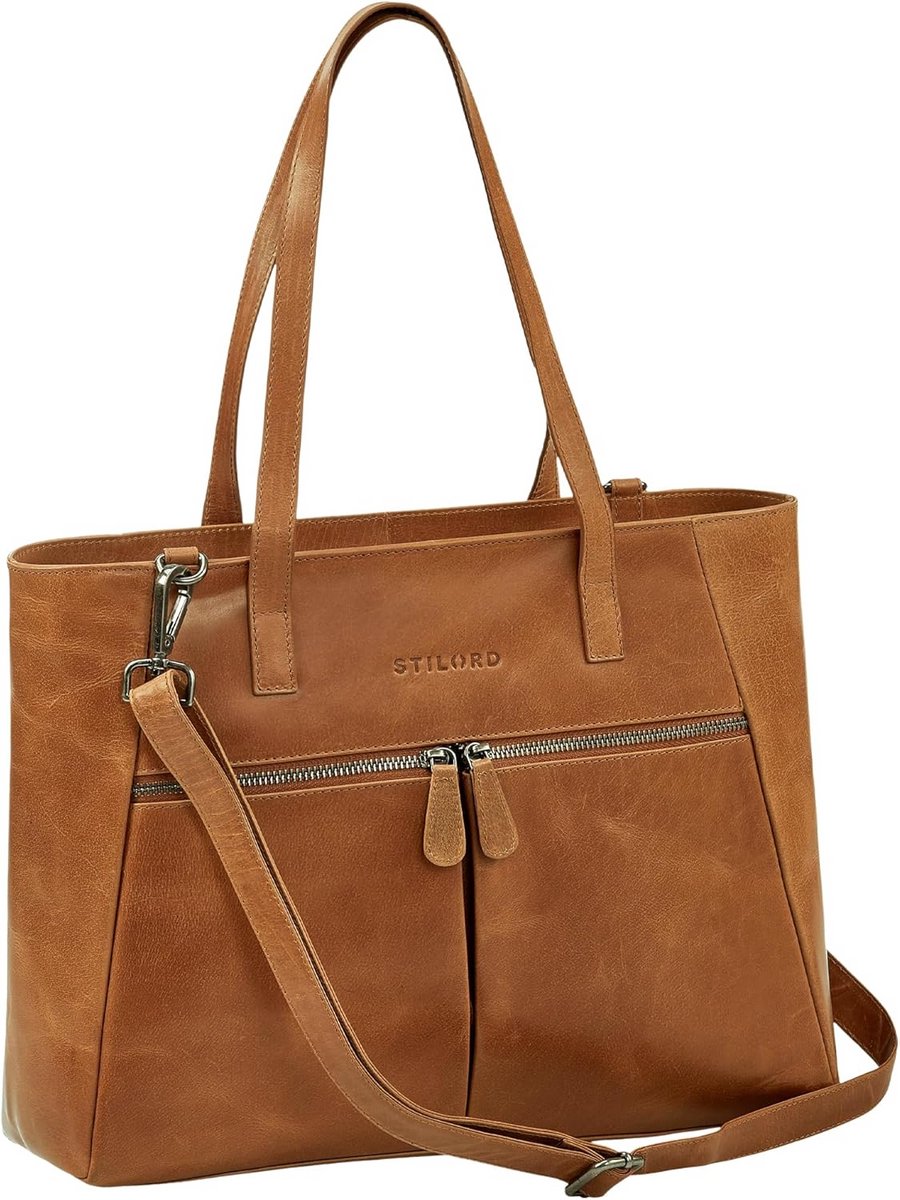 Grote Leren Schoudertas Dames Zakelijk Elegant Voor Laptop 13.3 Inch Handtas Werk