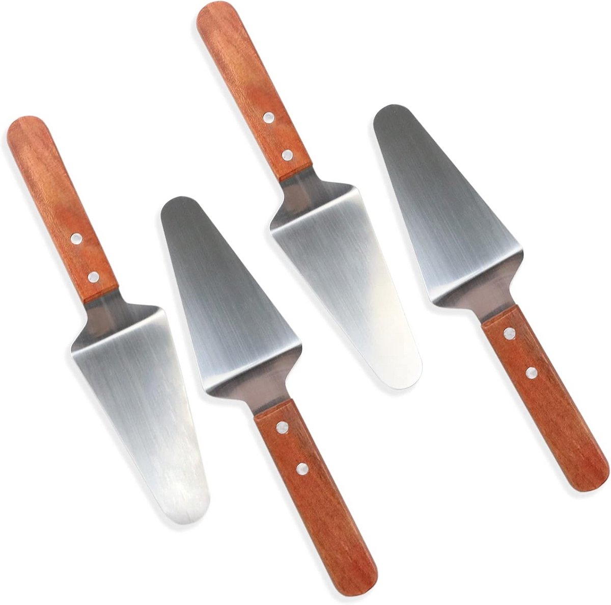 4-Delige RVS Pizzaschep met Houten Handvat - Taart- en Taartserver Spatel