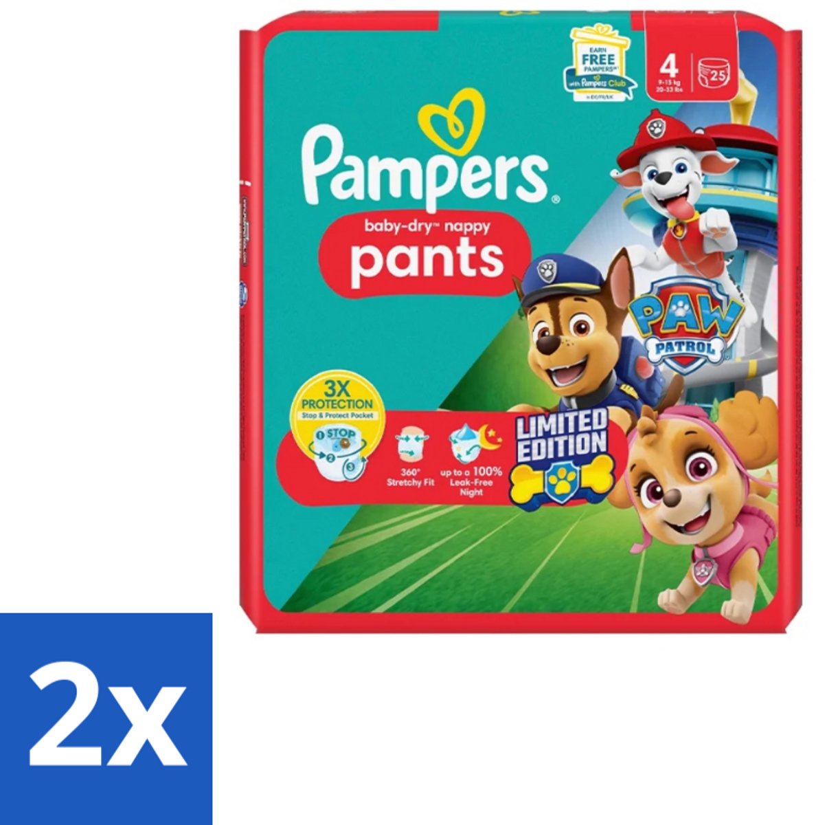 2 x Pampers – Luierbroekjes – Baby Dry Pants Paw Patrol Maat 4 – 25 Luiers - Baby Luier - Luierbroek - Droge Luier - Luier Voor Baby - Luier Broek