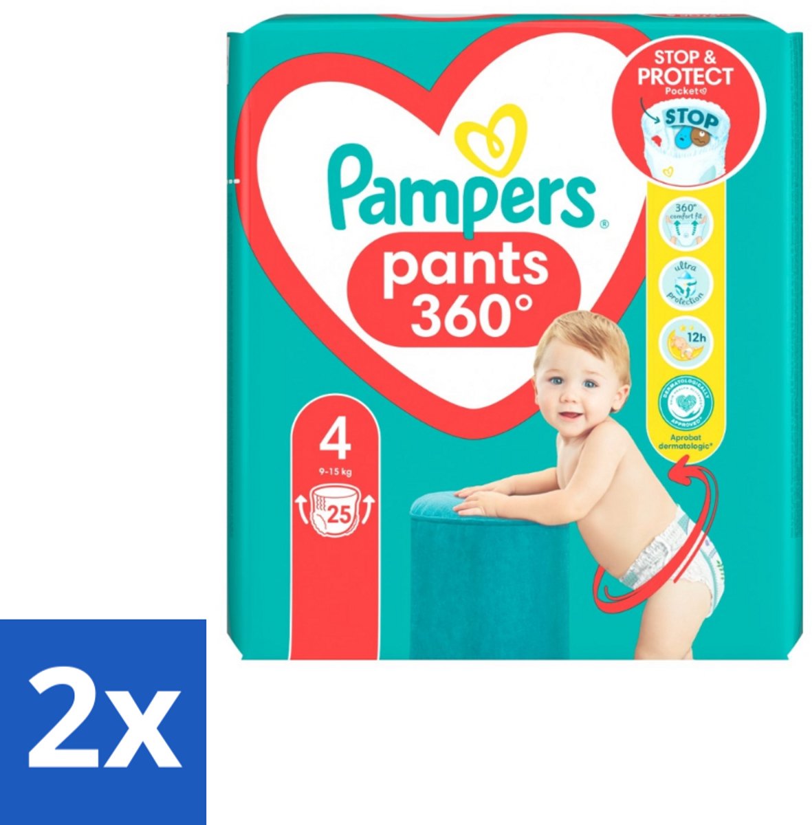 2 x Pampers – Luierbroekjes – Baby Dry Pants Maat 4 – 25 Luiers - Baby Luier - Droge Luier - Luier Voor Baby - Luier Maat 4 - Luier Voor 9-14 Kg