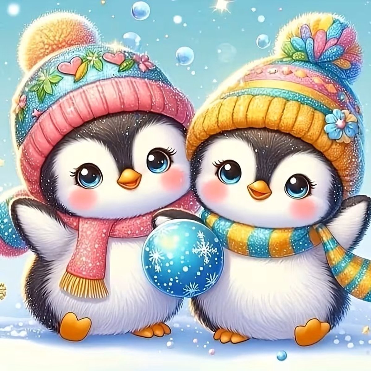 5D Diamond Painting Pinguïns - 20x20 cm - Complete DIY Set voor Volwassenen & Kinderen - Inclusief Ronde Steentjes en Gereedschap - Creatieve Hobby en Ontspannende Mozaïek Kunst - Wanddecoratie voor Thuis - Leuk als Cadeau Idee