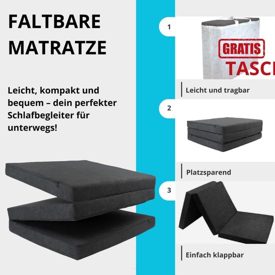 Opvouwbare Gastenmatras 180x65cm Schuim - Wasbare Hoes voor Camping en Logees — afbeelding 3