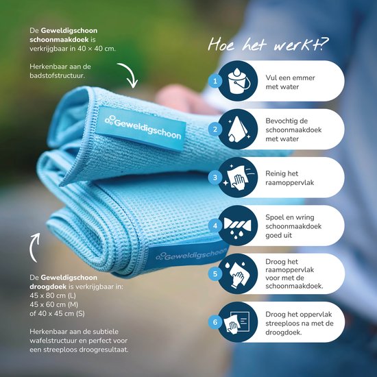 Set de lingettes pour vitres sans traces et brillantes - 1 lingette 40 x 40 cm + 1 lingette de séchage 45 x 60 cm - GREAT CLEAN