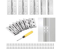 10x Roestvrijstalen Deurscharnieren 75mm Vouwscharnieren met Bevestigingsschroeven voor Binnen- en Buitendeuren