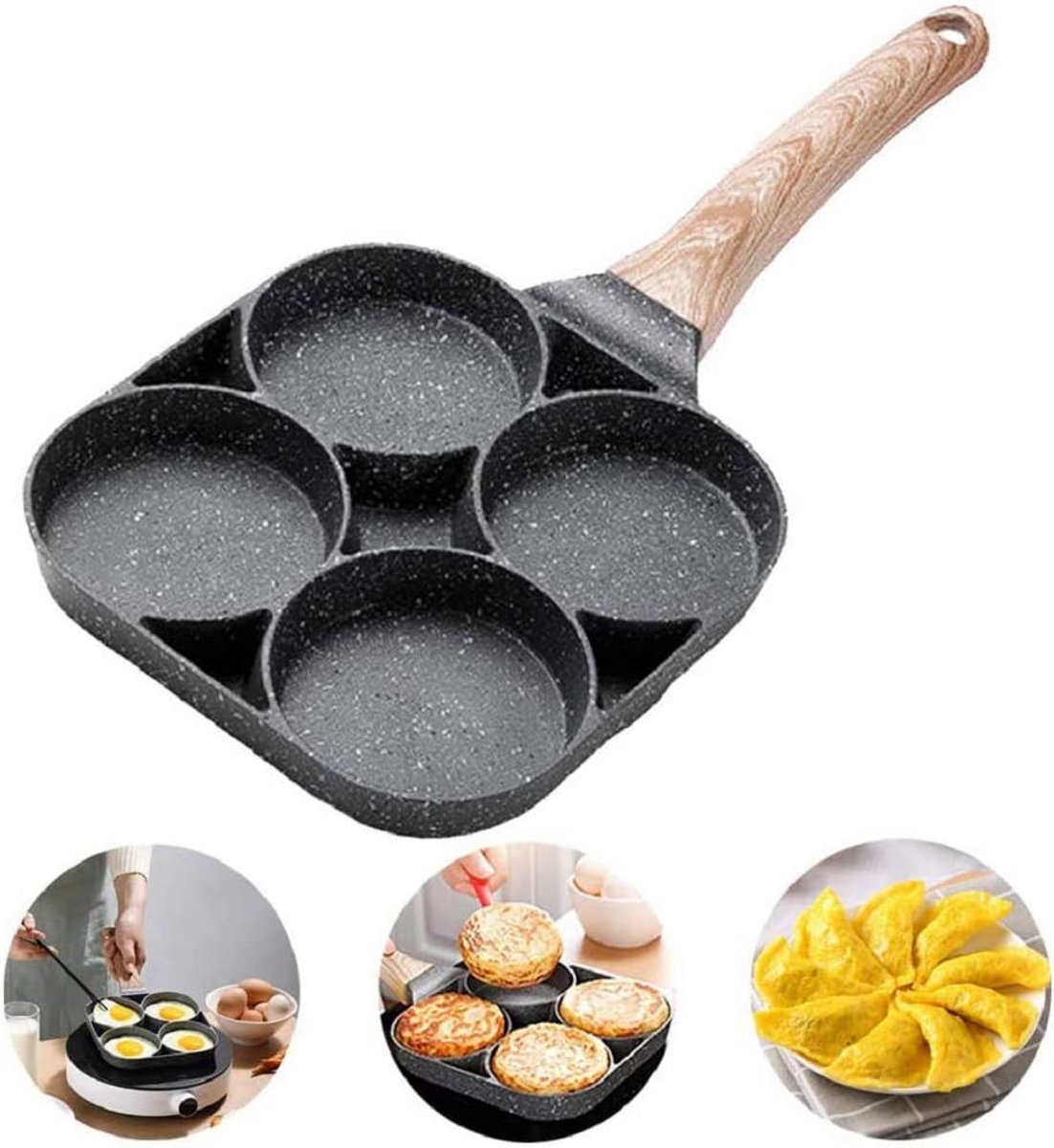 Koekenpan met 4 Gaten voor Pannenkoeken, Gebakken Eieren en Burgers
