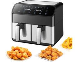 Sensova - Airfryer 8L met Dubbele Lades 2000W – Heteluchtfriteuse met 2×4L Onafhankelijke Manden, 10 Automatische programma’s - LED Touch Bediening - Temperatuur 80–220°C - Vaatwasserbestendig