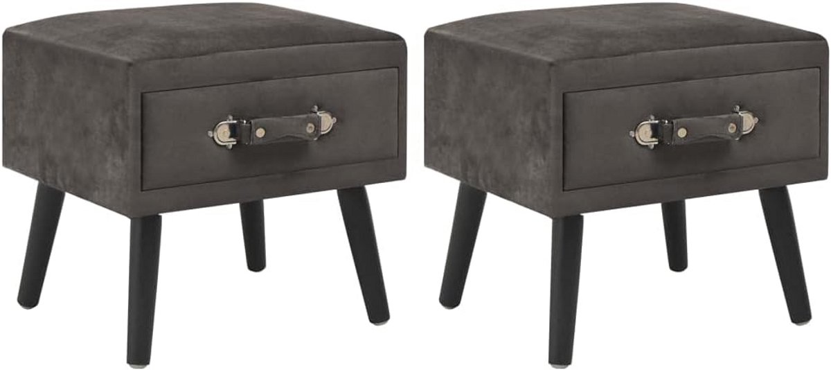 Set van 2 Nachtkastjes met Lade - Fluweel & Massief Grenenhout - Diverse Kleuren
