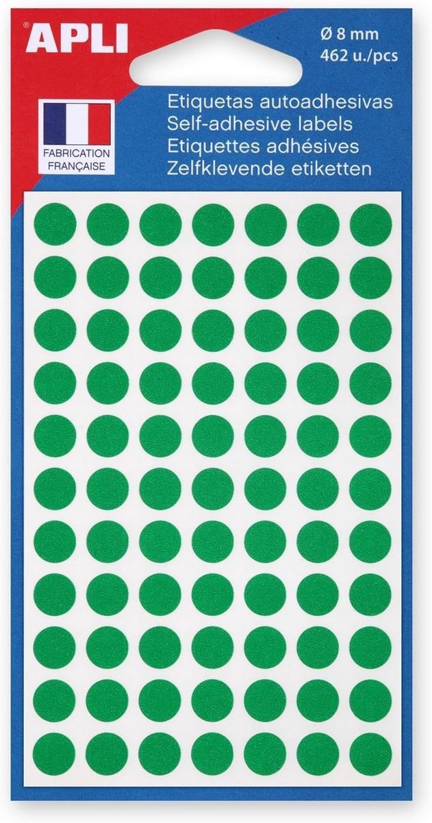 462 Ronde Groene Waarschuwingsstickers (Ø 8 mm) - Etiketten op Vel