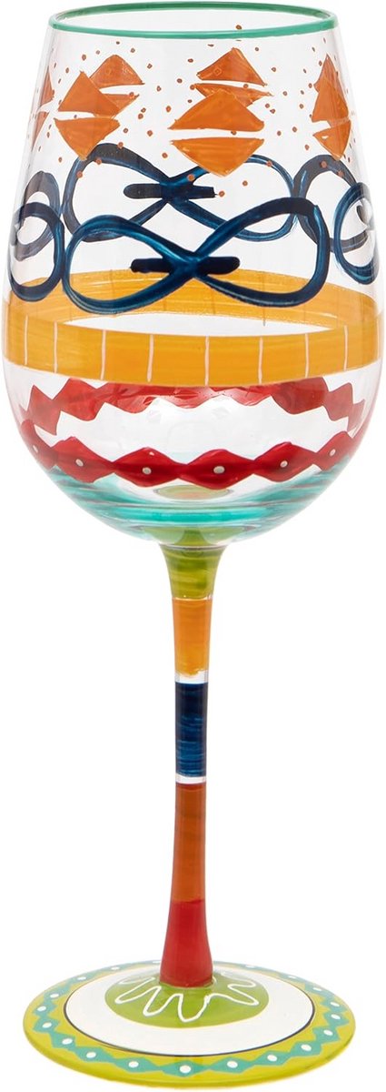 Handbeschilderd Wijnglas met Kleurrijk Patroon - 400ml - Geschenkverpakking