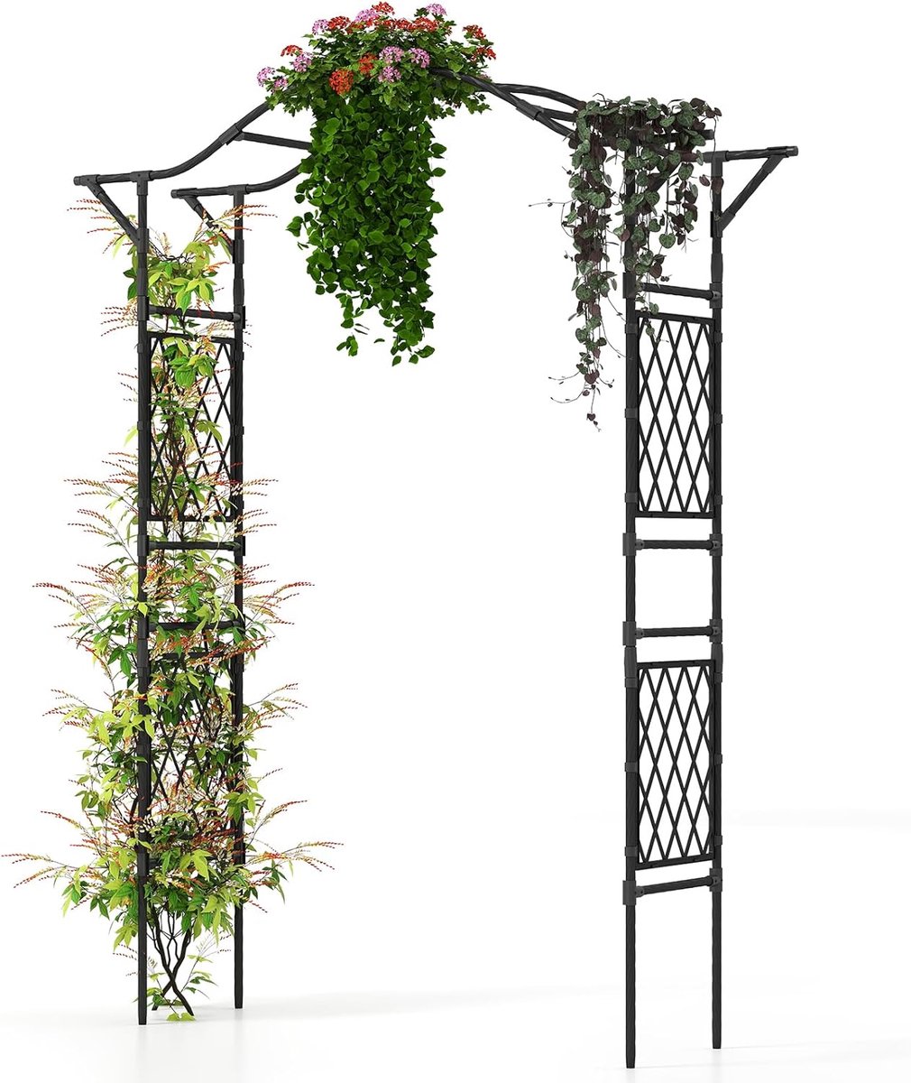 KOMFOTTEU rozenboog metaal - tuinboog voor klimplanten - met klimrek - rozenlat klimboog - tuin - 170 x 39 x 210 cm