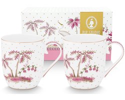Pip Studio Jolie Pink - set van 2 - mok 145 ml - beker - porselein - kadoverpakking - cadeau