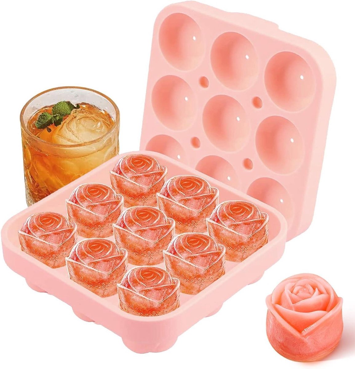 Siliconen ijsblokjesvorm met deksel voor cocktails whisky wijn fruitpuree - set van 2