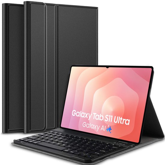 Étui avec clavier compatible pour Samsung Galaxy Tab S11 Ultra - Keyboard Book Case Cover Housse Zwart