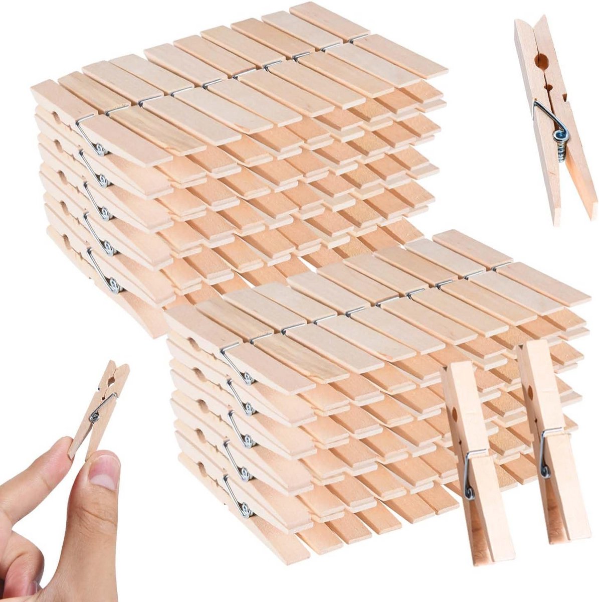 100 Houten Wasknijpers Clips 4,8 cm - Stevige Kledinghangers voor Waslijn en Knutselen