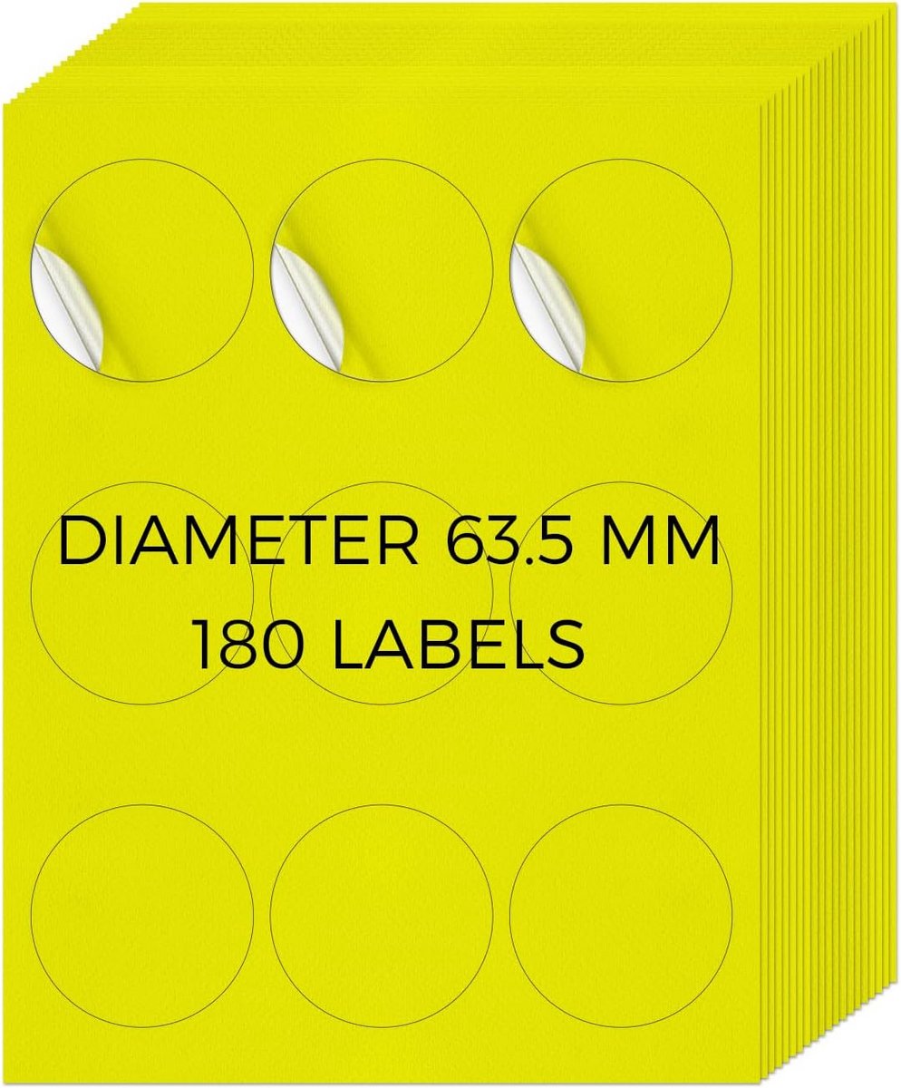 Neon Geel Ronde Printbare Etiketten Zelfklevend Vinyl Stickers 63,5 MM Verzendadres