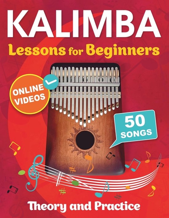 Boek "Kalimba Lessons for Beginners" met online video's en 50 liedjes. Houten kalimba met metalen toetsen.