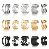 Goudkleurige, zilverkleurige en zwarte earcuffs set – oorringen oorbellen voor dames – 15-delige set zonder gaatjes – diverse designs