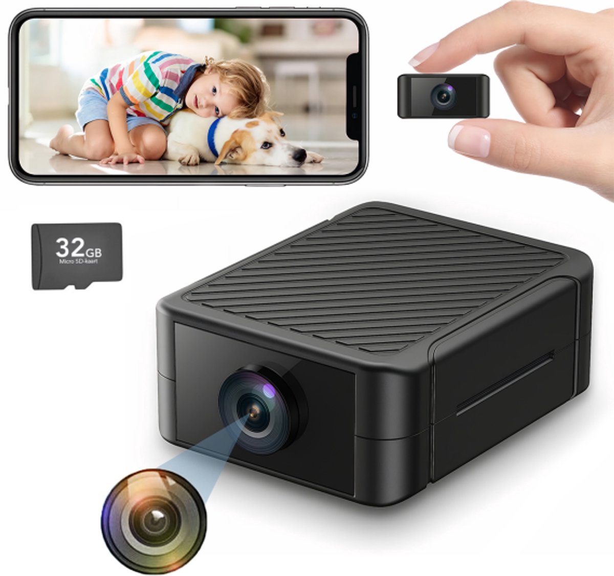 Fokelyi Spy Camera-mini Verborgen camera-Draadloze - 1080P Full HD -Bewegingsdetectie en NachtzichtWifi ,met App-beveiligingscamera voor Binnen-Met Wifi voor binnen en buiten-Inclusief een geheugenkaart van 32 GB.