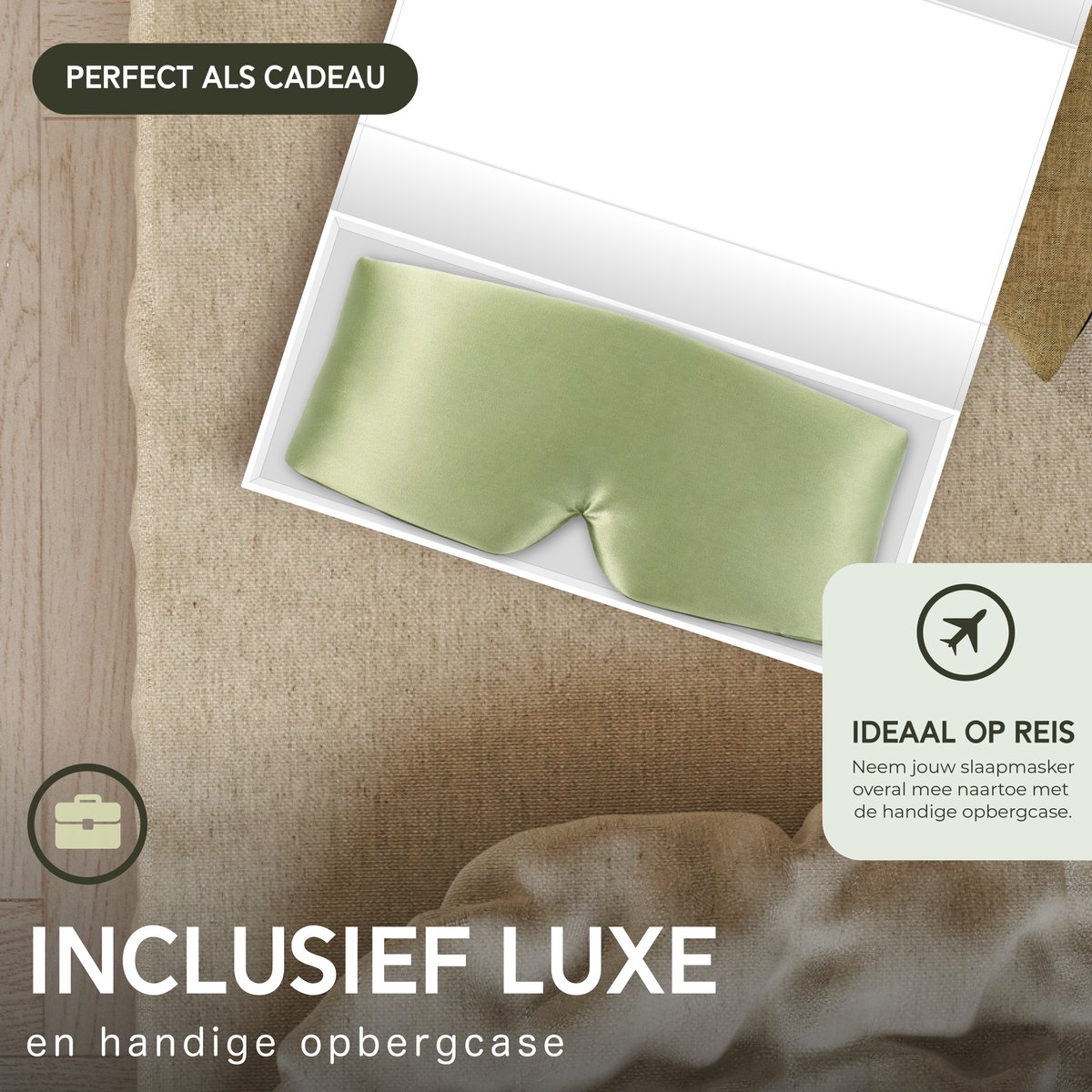 MySleepFit Luxe Slaapmasker van 100% Moerbei Zijde – 3D Ontwerp – Volledige Verduistering – Inclusief Geschenkdoos – Groen — afbeelding 2