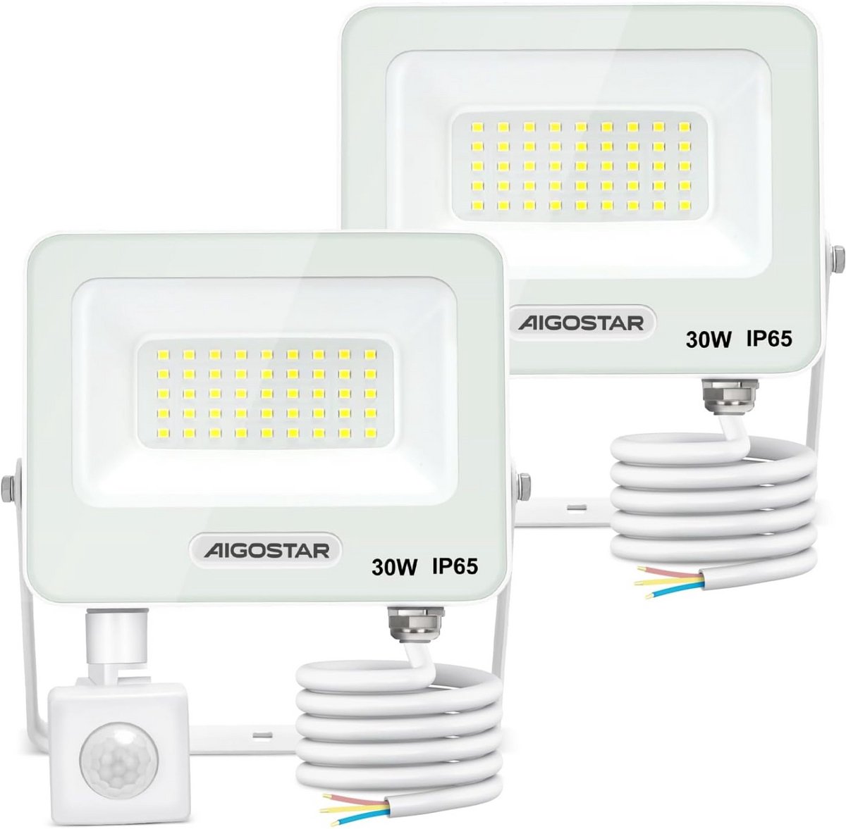 LED Buitenlamp met Bewegingssensor, 2 Stuks, 30W, 2750 LM, IP65 Waterdicht, Koud Wit