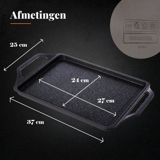 SNJY® Grillplaat Inductie - Bakplaat Inductie - Grill Apparaat - Aluminium Pan - 37 x 25 cm - Zwart — afbeelding 2