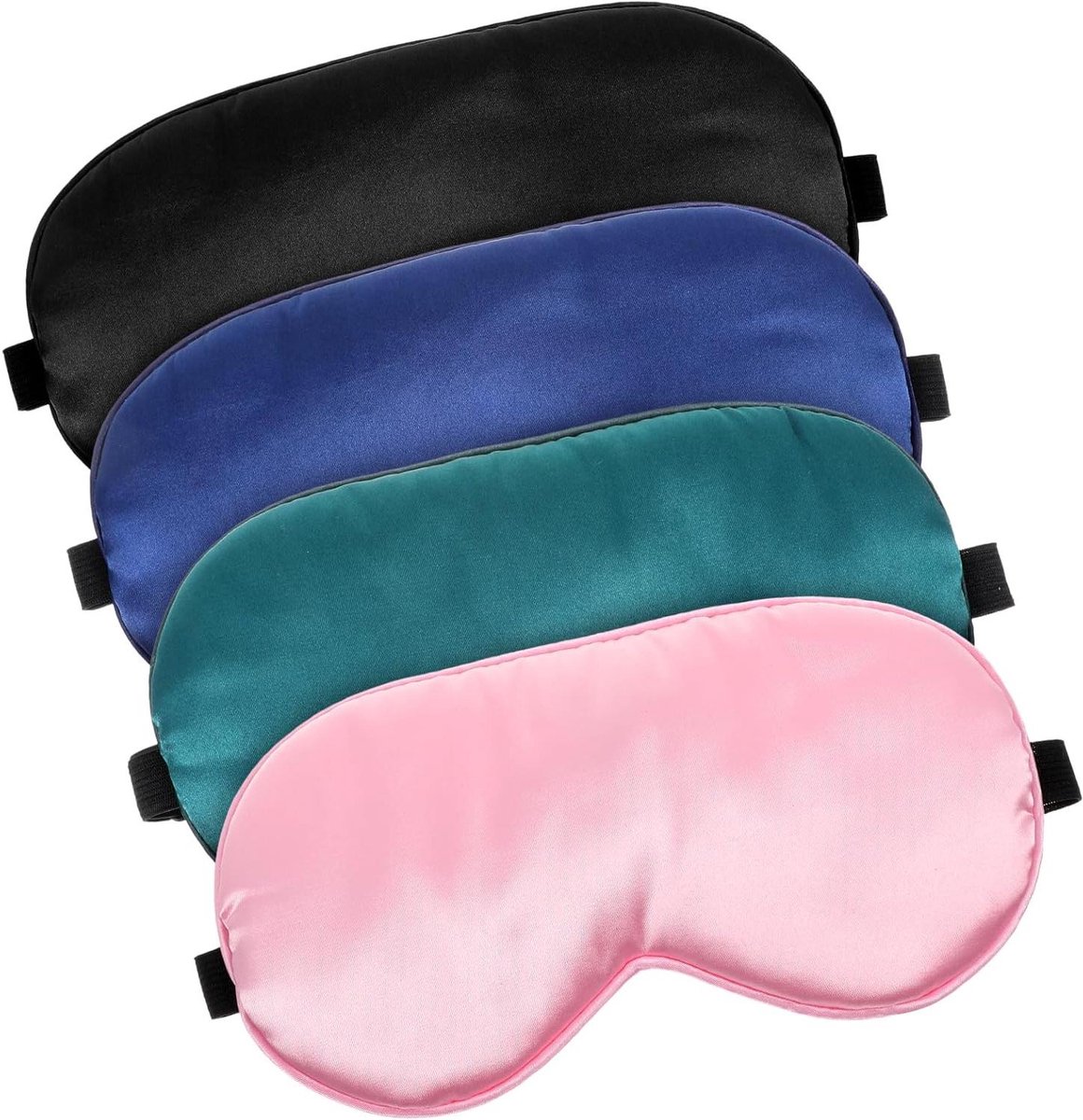 Zijden slaapmasker set van 4 - verstelbaar en lichtblokkerend - zacht en ademend - voor mannen en vrouwen - zwart marineblauw donkergroen donkerroze.
