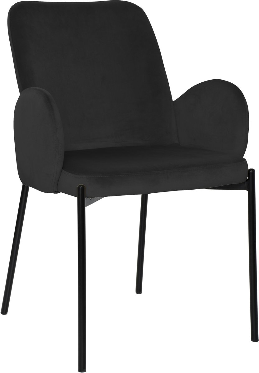 ExitoDesign GUSTO Serie - Eetkamerstoel - Zwarte Velvet - Met Armleuningen - Metalen Frame