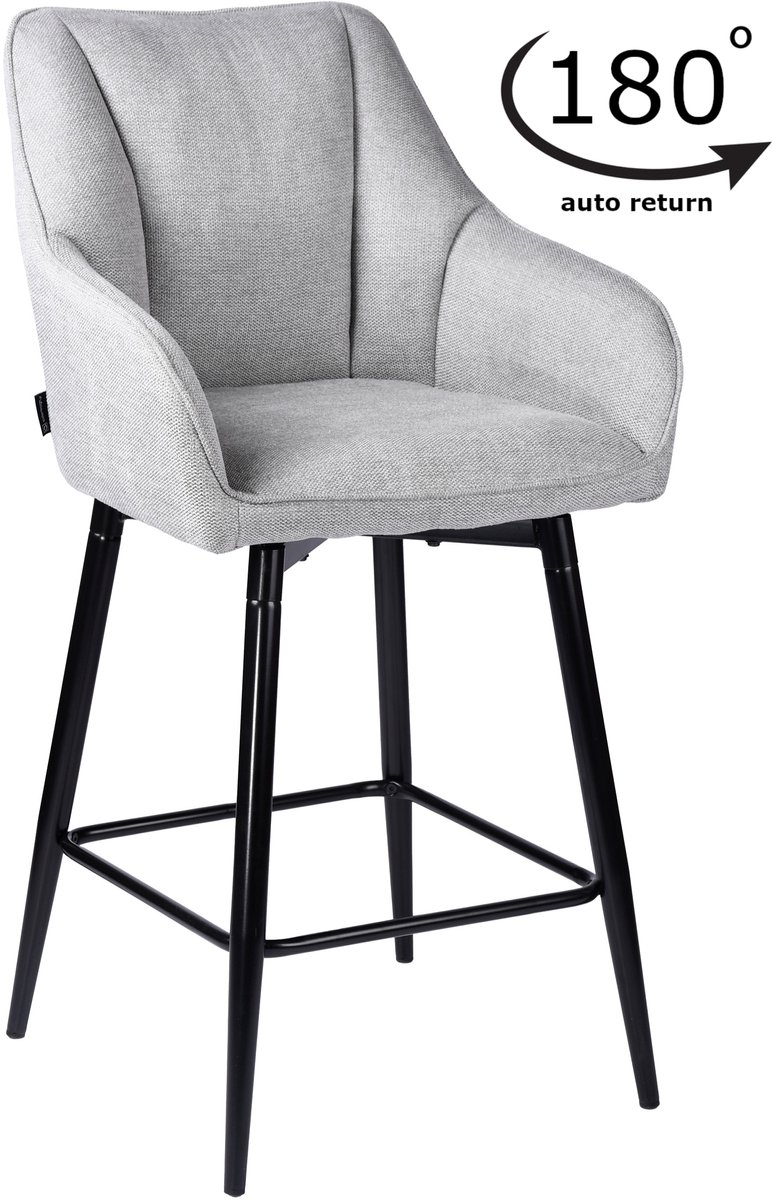 ExitoDesign ELMO Serie - Barkruk - Draaibare Stoel - Grijze Stof - Zwarte Metalen Basis