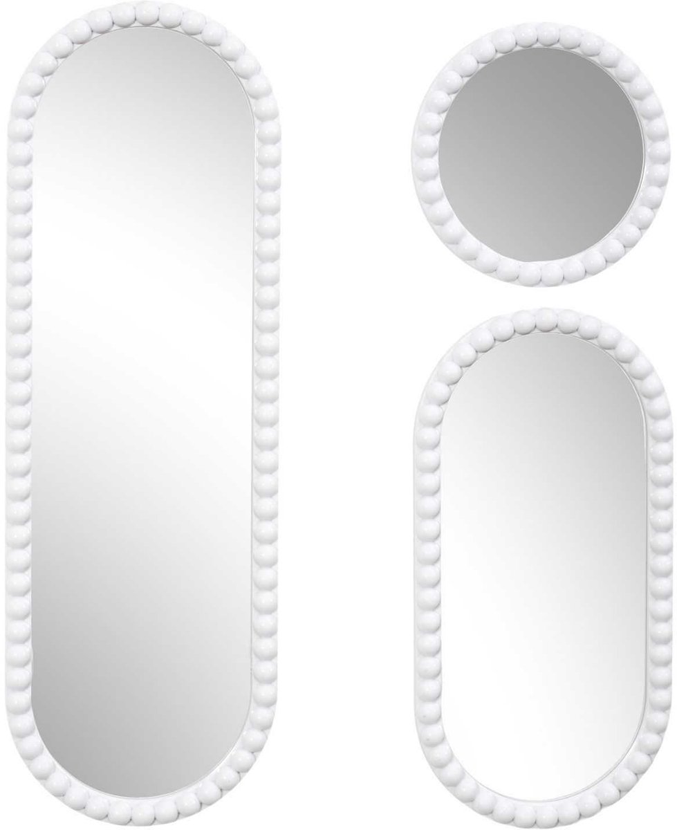 HowHomely PEBBLE - Set van 3 Decoratieve Spiegels - Witte Lijst - Ovaal en Rond
