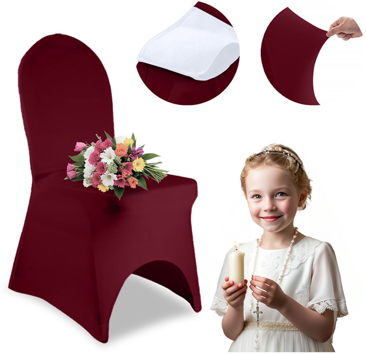 Meble odNowa Premium - Banketstoel Hoes - Donkerrood - Spandex - Universele Pasvorm