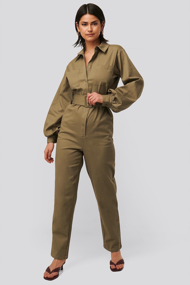 Na-Kd - Klassieke Jumpsuit - Khaki - XS