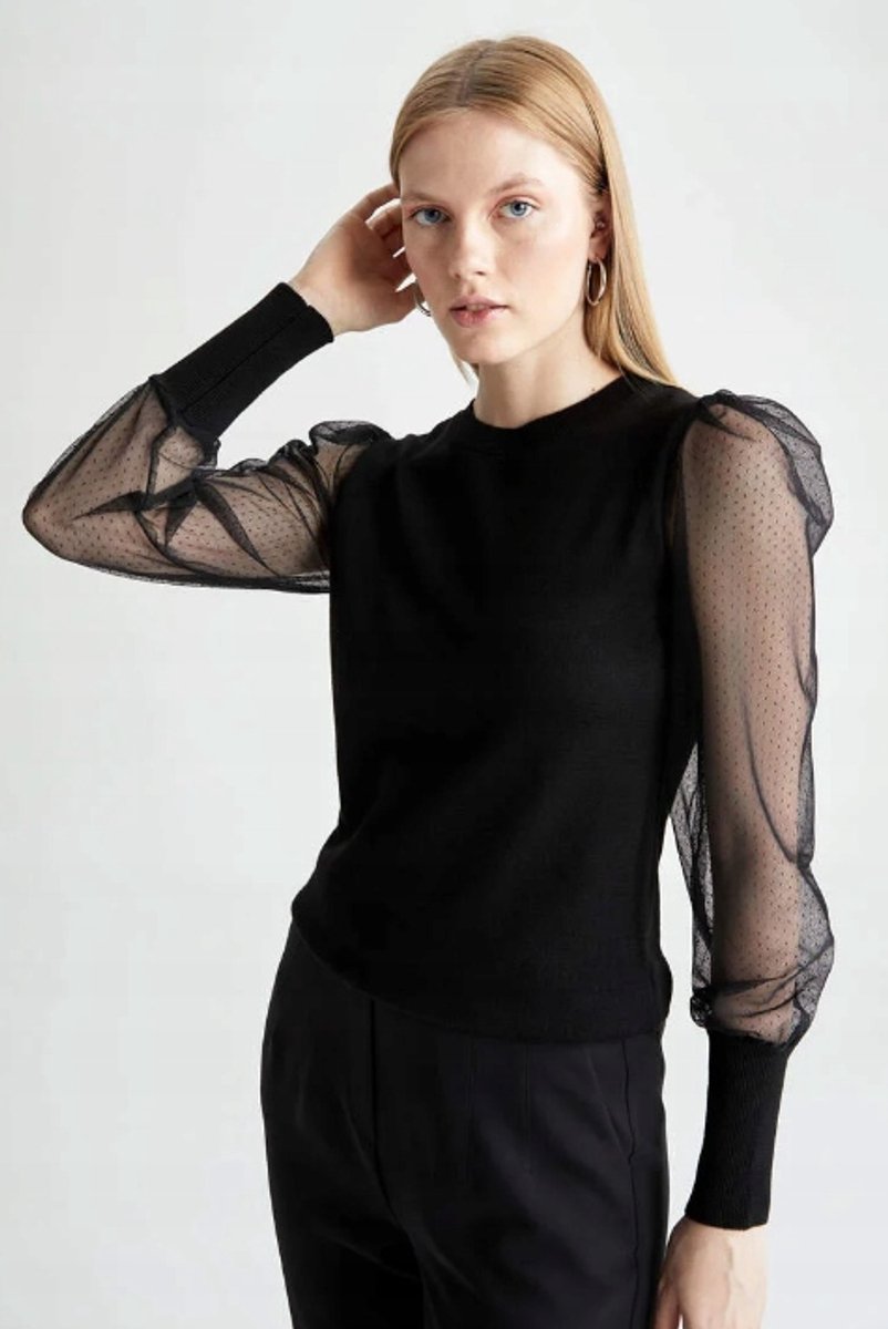 DeFacto - Damesblouse - Zwart - Lange Mouw - Klassiek