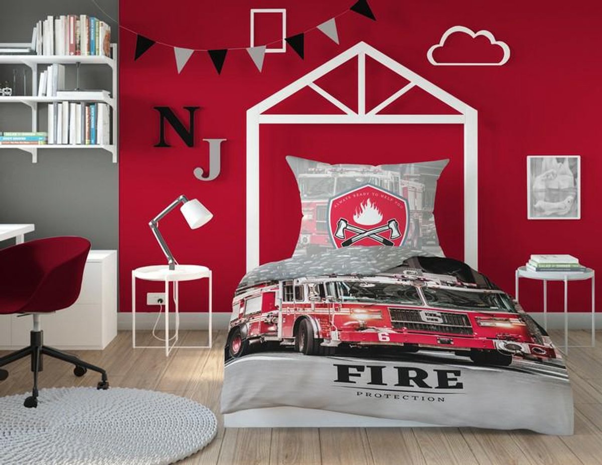 Detexpol Holland Collection - Brandweer Beddengoed - 160x200 cm - Grijs en Rood - Maat 70x80 cm - 100% Katoen