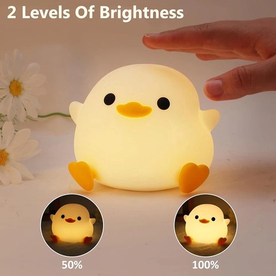PolkaHome® Eend Nachtlampje Kinderen - USB Oplaadbaar - Dimbaar 2 Lichtstanden - Touch & Knijp Bediening - Siliconen LED Lamp - Met Timer - Baby & Kinderkamer van Merkloos — afbeelding 4