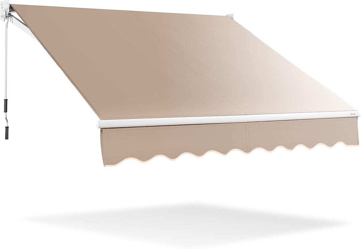 KOMFOTTEU Zonwering met scharnierarm, 245 x 200 cm, luifel voor balkon, terrasluifel met 5-60° instelbare hoek, uv-bestendig en waterafstotend, zonwering met handslinger, aluminium/polyester