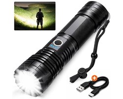 Proskill Zaklamp LED - Oplaadbaar - 5 licht modus - Zoom functie - Militaire zaklampen - IP65 Waterdicht - Noodpakket - Zwart - zaklamp op batterijen - zaklamp kind - flashlight