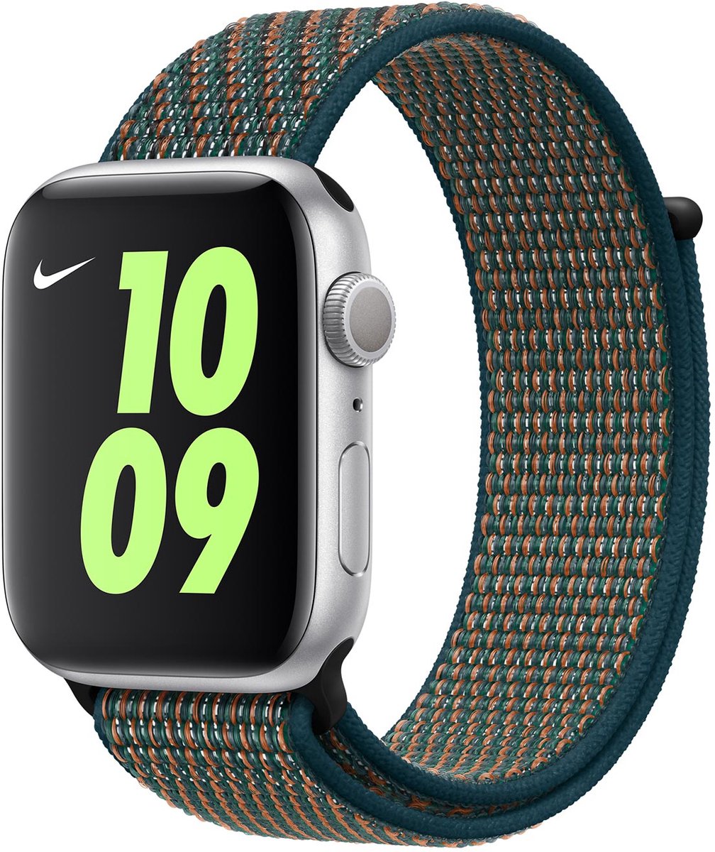 Apple Nike Sport Loop Band voor de Apple Watch Series 1 / 2 / 3 / 4 / 5 / 6 / 7 / 8 / 9 / SE - 38 / 40 / 41 mm - Hyper Crimson / Neptune Green