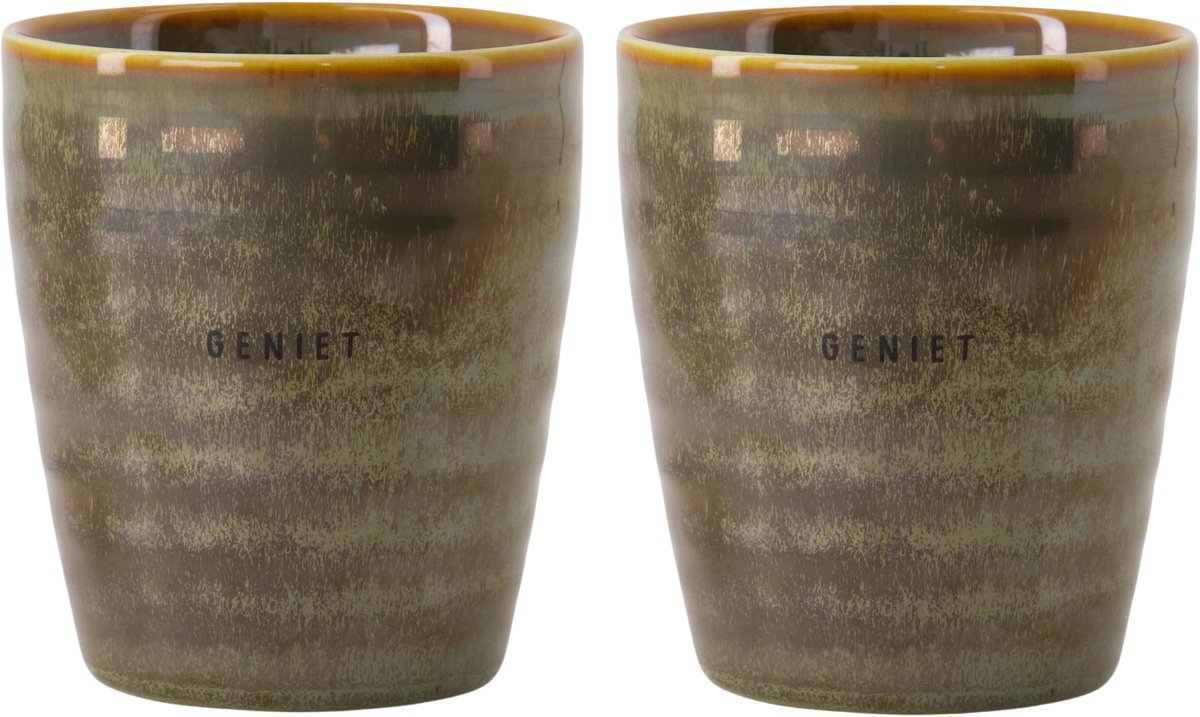 Zusss Set Van 2 Koffiemokken Geniet - Cadeau Dames Keramiek Wit / Donkergroen