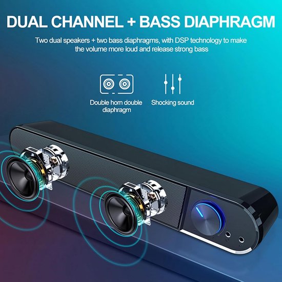 Soundbar - Audiosysteem Luidspreker - Feestjes Thuis Buiten - Verbeterde Bas Hifi - 38x6x6cm - Grijs van Merkloos — afbeelding 3