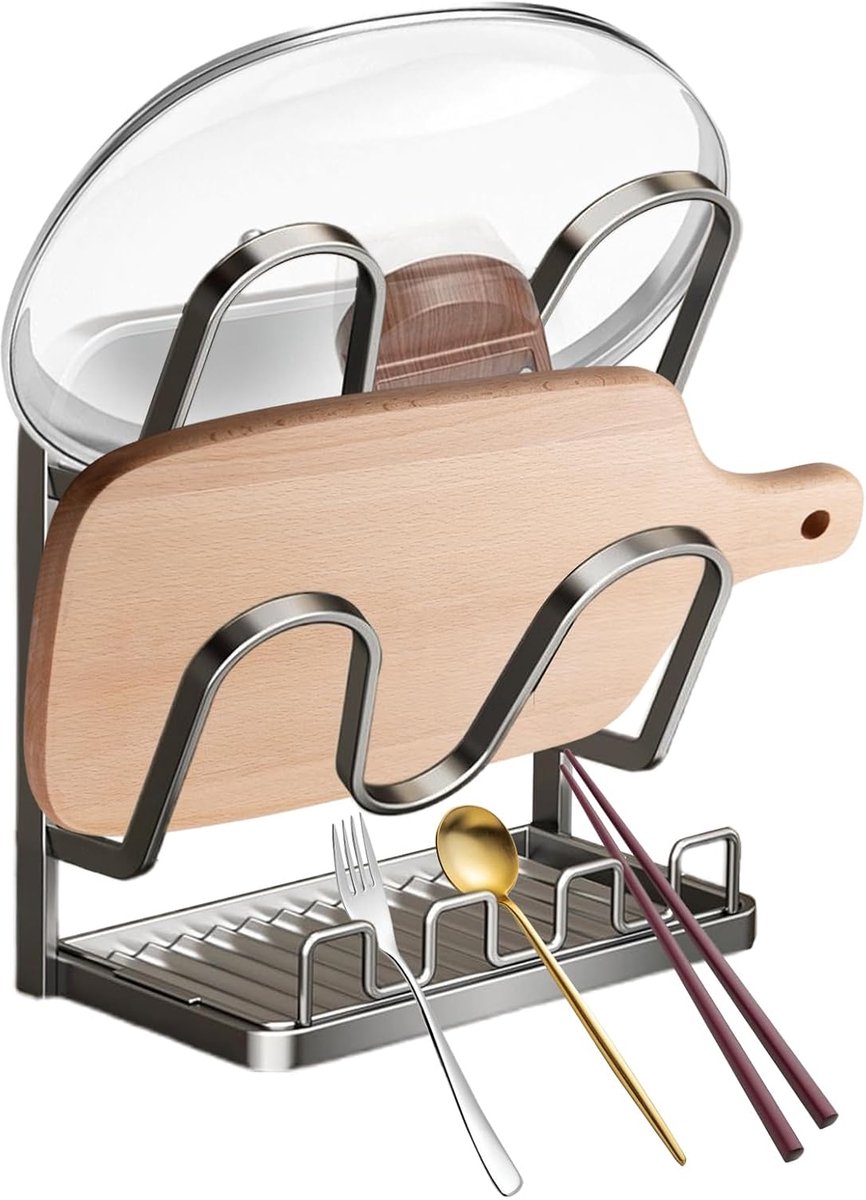 Deksel Organizer - Keuken Opberger - Keuken Ordenen - Met Druipbak - 21x14.5cm - Grijs