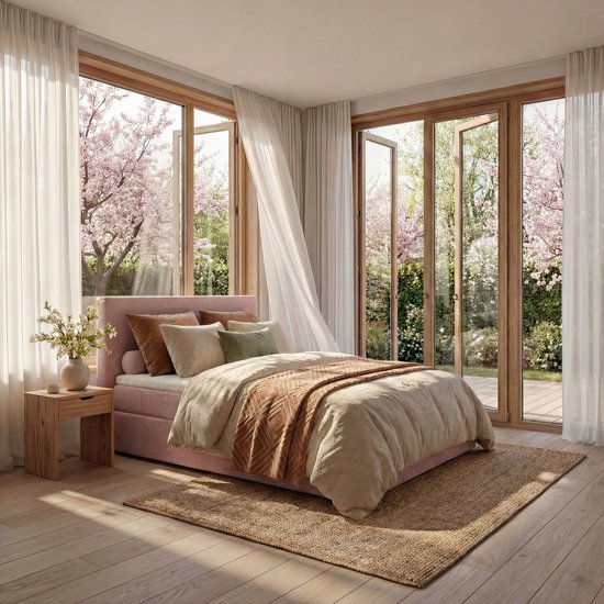 Mörgenn Boxspring Lounge - Pocketvering - Luxe Topper - Roze - 120x200 cm - Inclusief Dekbed en Kussens