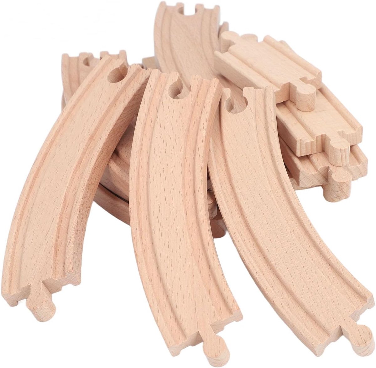 Houten Treinspoor Set - Treinbaan Uitbreiding - Kinderspel Bouwen - Fantasie Stimulerend - 23 x 19 x 4 cm - Houtkleur