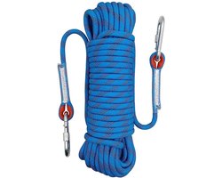 Rock Climbing Rope - Safety Rope - 10m x 10mm - Static Multi-Purpose Rope - Heavy-Duty Polyester Rope - Suitable for Towing, Rigging, Tree Work, Hunting, and Gym Training - Includes 2 Steel Hooks - Blue