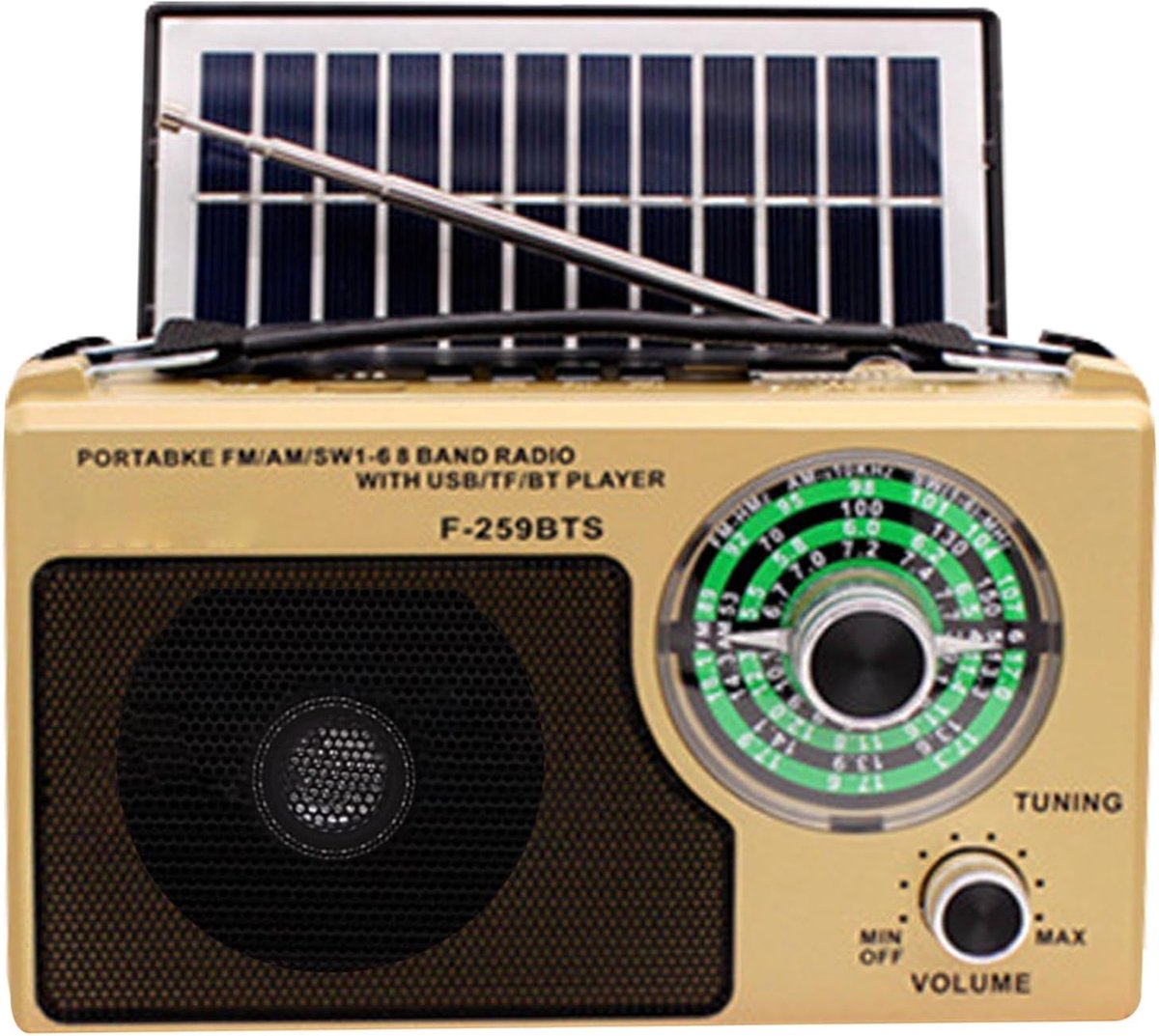 Draagbare Radio - Kleine Muziekspeler - Buiten Overleven Werk - Zonnepaneel LED Verlichting - 18x11.2x6.5cm