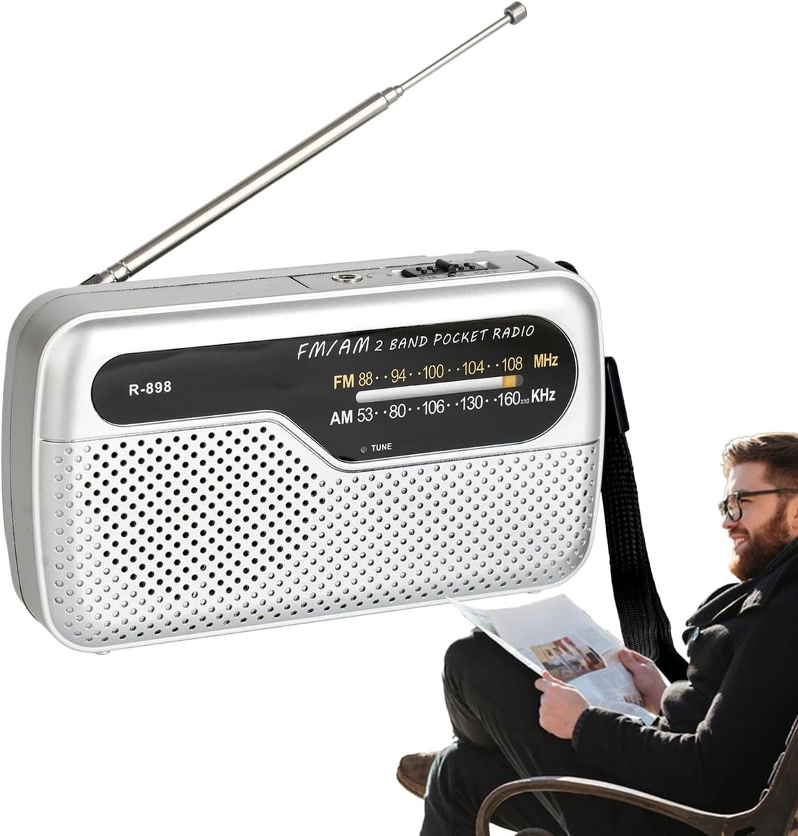 Draagbare Radio - Zakradio Luisterapparaat - Reizen Ontspanning Buiten - Elektronische Wijzer Tuning - 12.6 x 3 x 7.1 cm
