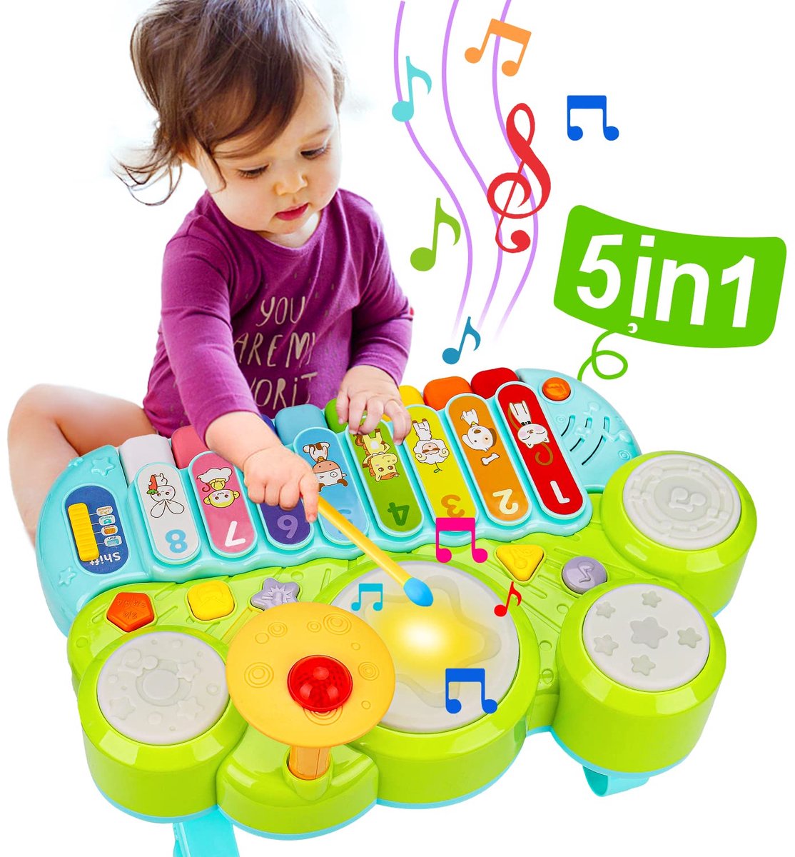 Muzikaal speelgoed voor baby's - 3-in-1 piano, keyboard, xylofoon en drumstel - speelgoed voor meisjes en jongens van 1 jaar - muziekinstrumenten voor peuters van 0-2 jaar - verjaardagscadeau, paascadeau, babyspeelgoed
