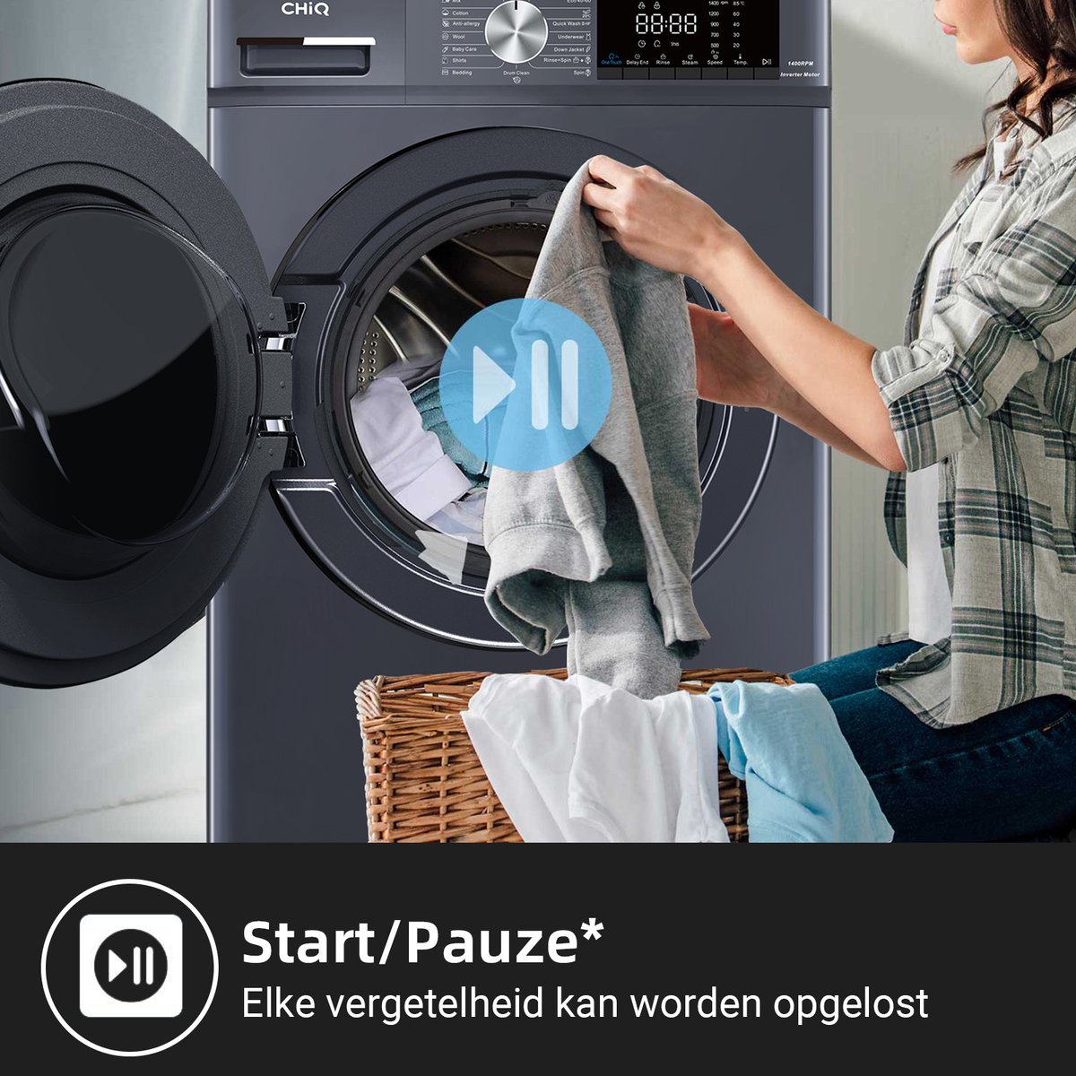 CHiQ CFL100-14586IM3XA - Wasmachine - 10 KG - Space Pro - A-30% - 16 programma's - AI Smart - Stoomwassen & Quick Wash - 12 jaar garantie op motor — afbeelding 4